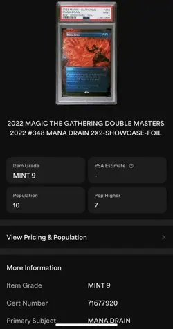 PSA 9 Mana Drain 2022 MTG Double Masters 2x2 Showcase Foil - Image 3