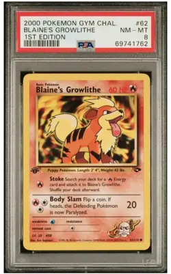 2000 Pokemon Blaine's Growlithe 1st Edition Gym Challenge PSA 8 - Image 1