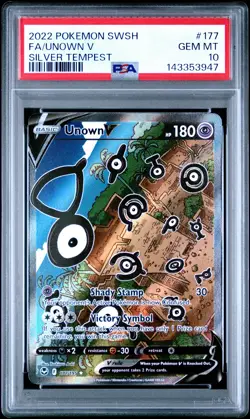 2022 POKEMON SWORD & SHIELD SILVER TEMPEST #177 FULL ART/UNOWN V PSA 10 - Image 1