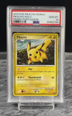 Pikachu Pokemon 2010 Holo PW Pikachu World Promo Portuguese PSA 10 - Image 1