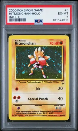 2000 POKEMON BASE SET 2 #8 HITMONCHAN-HOLO PSA 6 - Image 1