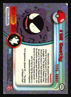 Gastly #92 Pokemon 2000 Topps TV - Image 2