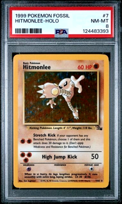 1999 Pokemon Fossil Hitmonlee Holo Unlimited #7/62 PSA 8 NM-MT WOTC English 7 - Image 1