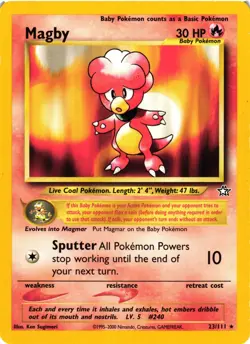 Pokemon TCG Magby Neo Genesis Card 23/111 Unlimited Rare LP - Image 1