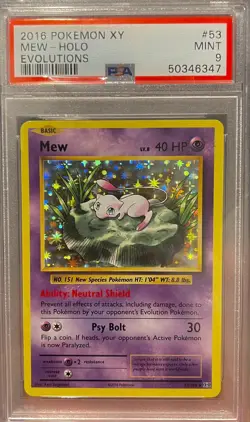 2016 Pokemon XY Evolutions Mew Holo #53 PSA 9 MINT - Image 2