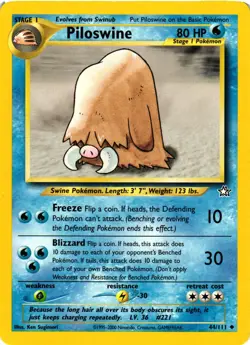 Pokemon TCG Piloswine Neo Genesis Uncommon 44/111 Regular VLP - Image 1