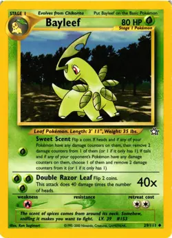 Pokemon TCG Bayleef 29/111 Neo Genesis Regular Uncommon LP - Image 1