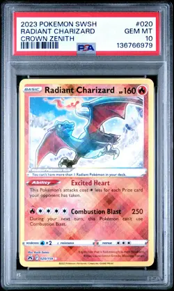 2023 POKEMON SWORD & SHIELD CROWN ZENITH #020 RADIANT CHARIZARD PSA 10 - Image 1