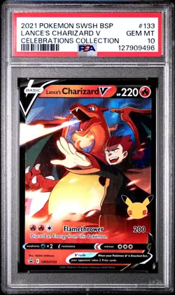 2021 POKEMON SWSH BLACK STAR PROMO CELEBRATIONS COLL LANCE'S CHARIZARD V PSA 10 - Image 1