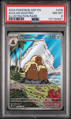 2024 POKEMON SSP EN-SURGING SPARKS ILLUSTRATION RARE #208 ALOLAN DUGTRIO PSA 8 - Image 1