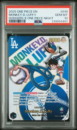 2025 ONE PIECE PROMOS DODGERS X ONE PIECE NIGHT #010 MONKEY D. LUFFY PSA 10 - Image 1
