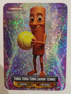 ITALIAN BRAINROT LAMINCARD DIRAMIX CARDS 2025 – TUNG TUNG SAHUR TENNIS N. 120 - Image 1
