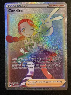 CANDICE 204/195 SILVER TEMPEST POKEMON RAINBOW SECRET RARE Full Art Trainer - Image 1