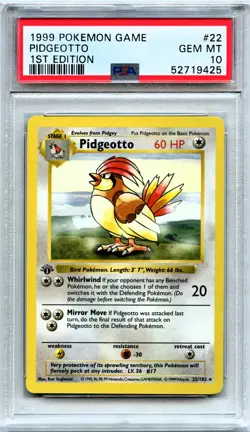 Pokemon PSA 10 Gem Mint 1st Edition Pidgeotto Rare 22/102 1st Edition Base Set - Image 1