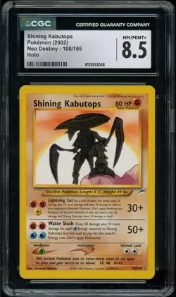 Pokemon Shining Kabutops Neo Destiny Unlimited Holo Secret Rare #108 CGC 8.5 - Image 1