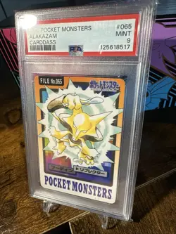 1997 Pokemon Japanese Carddass Pocket Monsters File #065 Alakazam PSA 9 - Image 2