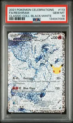 2021 Pokemon Celebrations FA/Reshiram Classic Coll-Black/White PSA 10 #113 - Image 1