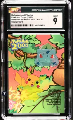 CGC 9 2000 TOPPS POKEMON THE MOVIE 2000 STICKER CARDS #8 BULBASAUR/PIKACHU - Image 1