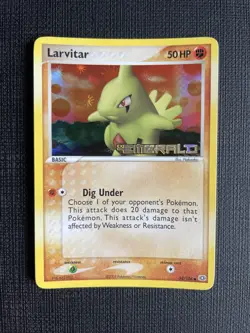 Larvitar 52/106 Reverse Holo Rare Stamped Pokemon Card EX Emerald - NM+ - Image 1