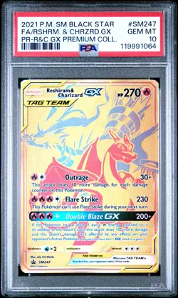 2021 POKEMON SM BLACK STAR PROMO #SM247 FULL ART/RESHIRAM & CHARIZARD GX PSA 10 - Image 1