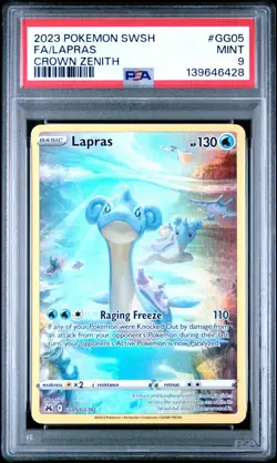2023 POKEMON SWORD & SHIELD CROWN ZENITH #GG05 FULL ART/LAPRAS PSA 9 - Image 1