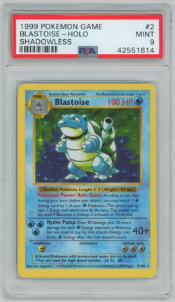 1999 Pokemon Base Blastoise Shadowless Holo #2/102 — PSA 9 MINT - Image 1