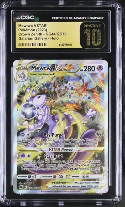 CGC Pristine 10 Mewtwo VSTAR GG44/GG70 Holo Crown Zenith Pokemon Card - Image 1