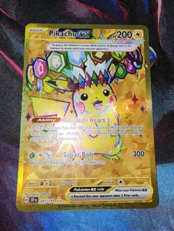 Pokemon Card TCG Sv08: Surging Sparks Pikachu EX Hyper Rare Gold 247/191 M/NM - Image 1