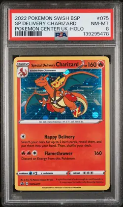 2022 POKEMON SWSH BLACK STAR PROMO #075 SPECIAL DELIVERY CHARIZARD-HOLO PSA 8 - Image 1