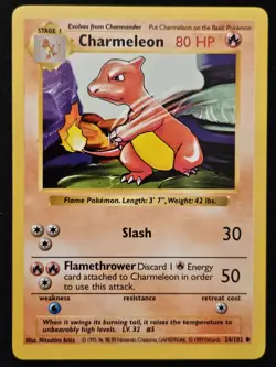 Shadowless Charmeleon 24/102 Base Set Uncommon WoTC Pokemon Trading CG 1999 LP - Image 1
