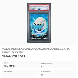 PSA 10 GEM MINT Omanyte #083 Carddass Zukan F-Red L-Green Bandai Pokemon POP 1 - Image 2