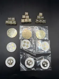 TCG Pokemon UPC Gold Coins & Gold & Black Damage Counter Dice - Image 1