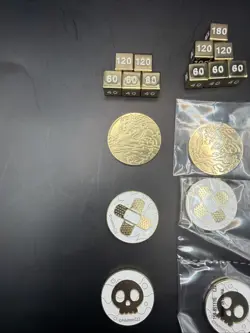 TCG Pokemon UPC Gold Coins & Gold & Black Damage Counter Dice - Image 4