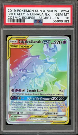Pokemon Solgaleo & Lunala GX Cosmic Eclipse Secret Rare Full Art #254 PSA 10 - Image 1