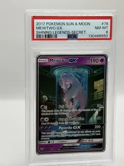 2017 POKEMON SUN & MOON SHINING LEGENDS SECRET #78 MEWTWO GX PSA 8 - Image 1