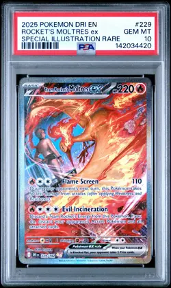 2025 POKEMON DRI EN-DESTINED RIVALS #229 TEAM ROCKET'S MOLTRES EX PSA 10 - Image 1