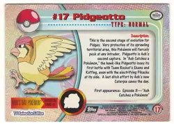 1999 TOPPS POKEMON - # 17 PIDGEOTTO HOLO FOIL BLACK LOGO - TV ANIMATION - LOOK - Image 2