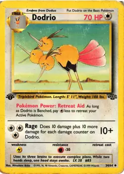 Pokemon TCG Dodrio Jungle 34/64 1st Edition Regular Uncommon DMG - Image 1