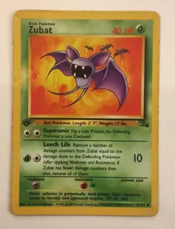 Zubat 57/62 - 1st Edition - Regular WoTC Pokemon Fossil Set - MP - Image 1