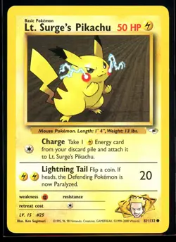 2000 Gym - Heroes Lt. Surge’s Pikachu #81 Non Holo Pokemon Card - Image 1