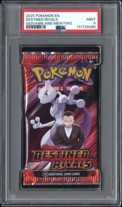 PSA Grade 9 Mint Pokemon Destined Rivals Booster Pack Giovanni and Mewtwo - Image 1
