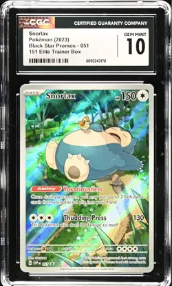 CGC 10 GEM MINT Snorlax 051 Scarlet Violet 151 ETB Black Star Promo Pokemon - Image 1