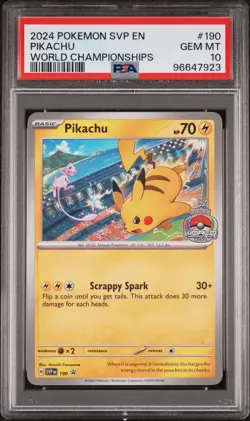 2024 POKEMON SVP EN-SV BLACK STAR PROMO WORLD CHAMPIONSHIPS #190 PIKACHU PSA 10 - Image 1