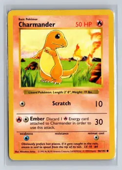 1999 POKEMON WOTC BASE SET SHADOWLESS CHARMANDER 46/102 COMMON - Image 1