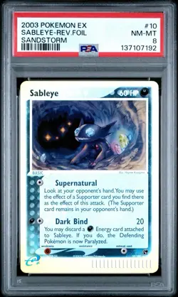 2003 Pokemon Sableye Reverse Foil 10/100 EX Sandstorm PSA 8 - Image 1