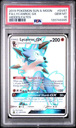 2019 POKEMON SUN & MOON HIDDEN FATES #SV67 FULL ART/LYCANROC GX PSA 10 - Image 1