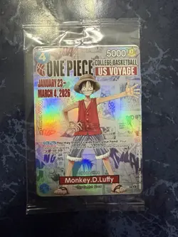 Bandai Namco One Piece CCG Monkey.D.Luffy Promo Holo US Voyage Basketball P-055 - Image 2