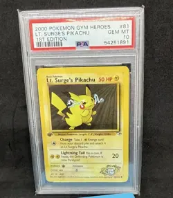 1st Edition PSA 10 Lt Surge’s Pikachu 2000 Pokemon Gym Heroes #81 GEM MINT - Image 1
