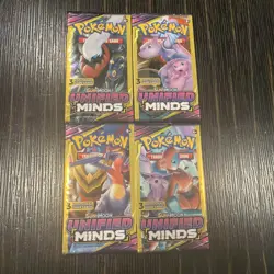 🔥Pokemon Sun & Moon Unified Minds (4) 3-Card Booster Packs Art Set 2019 Sealed - Image 1