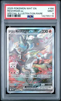 2025 POKEMON WHT EN-WHITE FLARE SPECIAL ILLUSTRATION RARE #166 RESHIRAM EX PSA 9 - Image 1